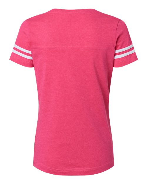 Women's Football V-Neck Fine Jersey Tee - Vintage Hot Pink/ White