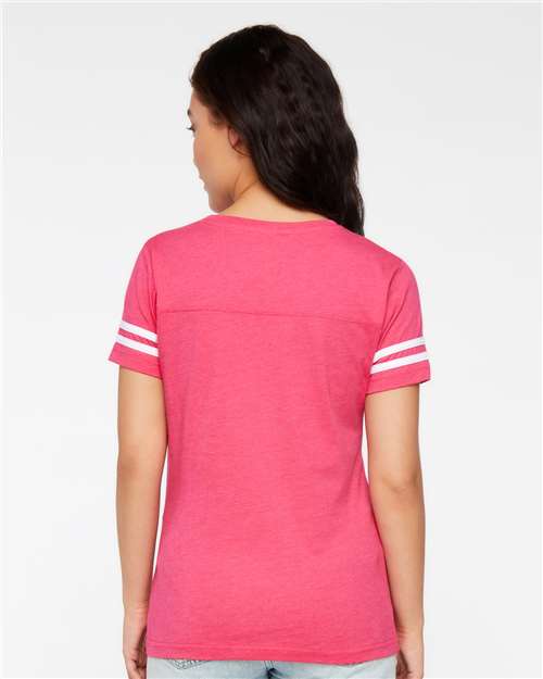 Women's Football V-Neck Fine Jersey Tee - Vintage Hot Pink/ White
