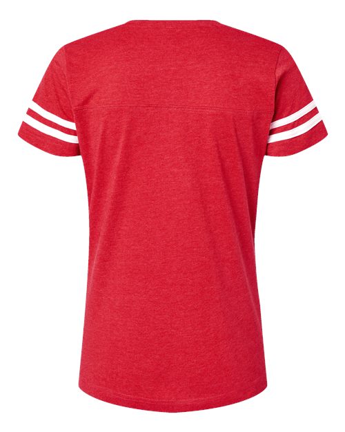 Women's Football V-Neck Fine Jersey Tee - Vintage Red/ White