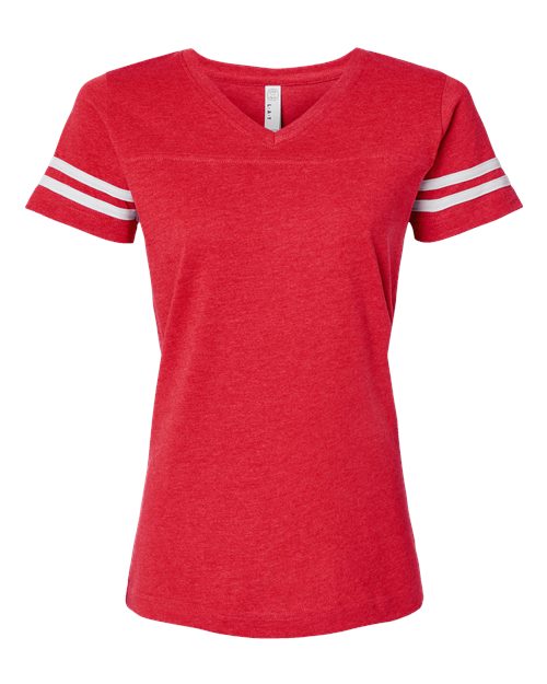 Women's Football V-Neck Fine Jersey Tee - Vintage Red/ White