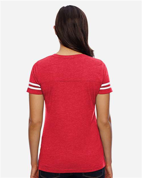 Women's Football V-Neck Fine Jersey Tee - Vintage Red/ White