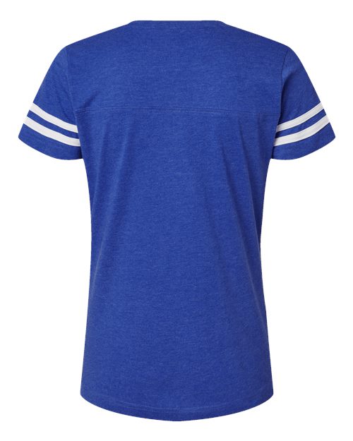 Women's Football V-Neck Fine Jersey Tee - Vintage Royal/ White