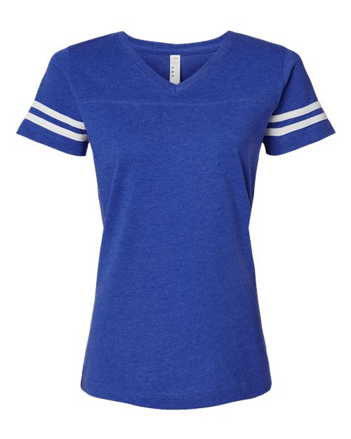 Women's Football V-Neck Fine Jersey Tee - Vintage Royal/ White