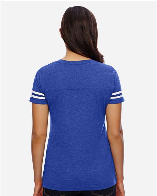 Women's Football V-Neck Fine Jersey Tee - Vintage Royal/ White