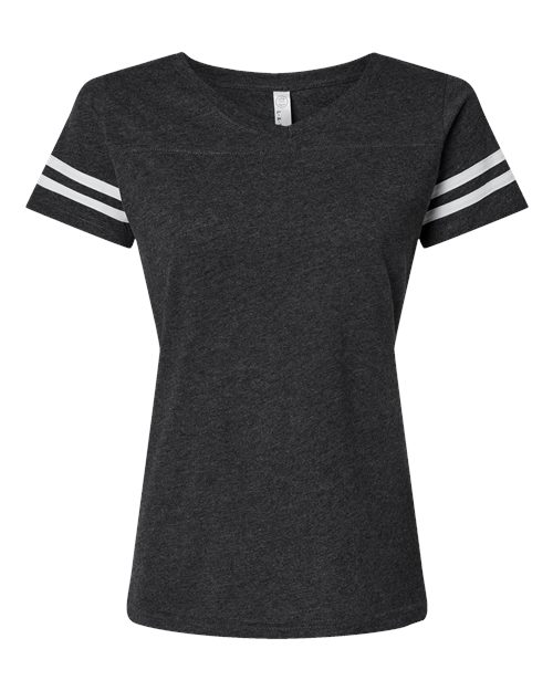 Women's Football V-Neck Fine Jersey Tee - Vintage Smoke/ White