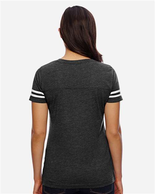 Women's Football V-Neck Fine Jersey Tee - Vintage Smoke/ White