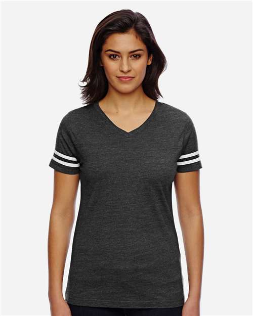 Women's Football V-Neck Fine Jersey Tee - Vintage Smoke/ White