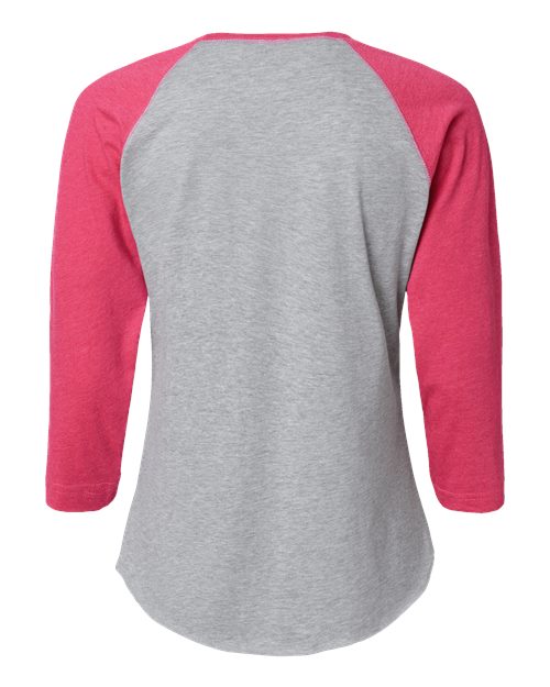 Women's Baseball Fine Jersey Three-Quarter Sleeve Tee - Vintage Heather/ Vintage Hot Pink