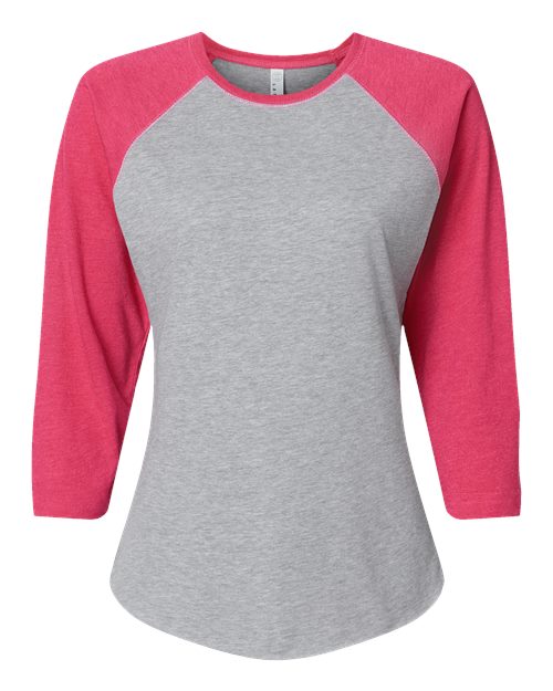Women's Baseball Fine Jersey Three-Quarter Sleeve Tee - Vintage Heather/ Vintage Hot Pink