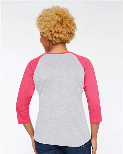 Women's Baseball Fine Jersey Three-Quarter Sleeve Tee - Vintage Heather/ Vintage Hot Pink
