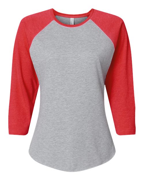 Women's Baseball Fine Jersey Three-Quarter Sleeve Tee - Vintage Heather/ Vintage Red