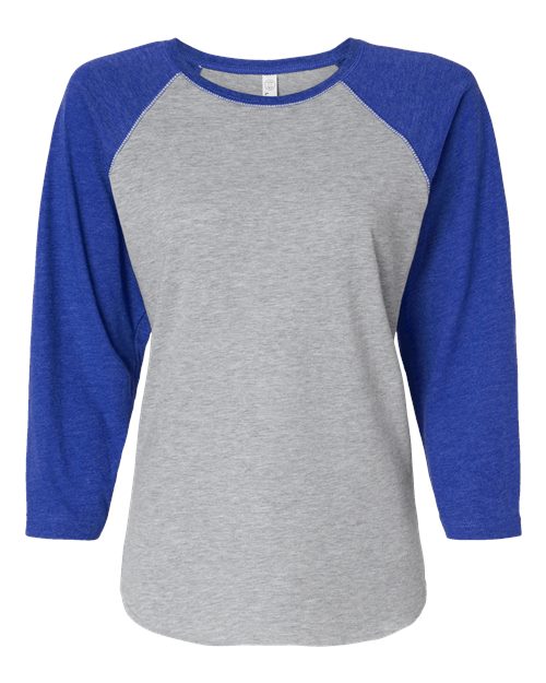 Women's Baseball Fine Jersey Three-Quarter Sleeve Tee - Vintage Heather/ Vintage Royal