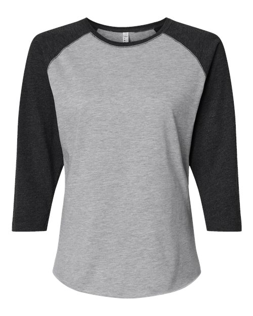 Women's Baseball Fine Jersey Three-Quarter Sleeve Tee - Vintage Heather/ Vintage Smoke