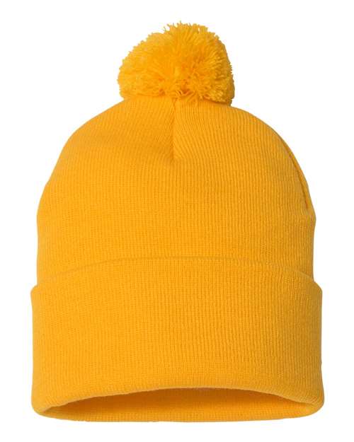 12" Pom-Pom Cuffed Beanie - Gold
