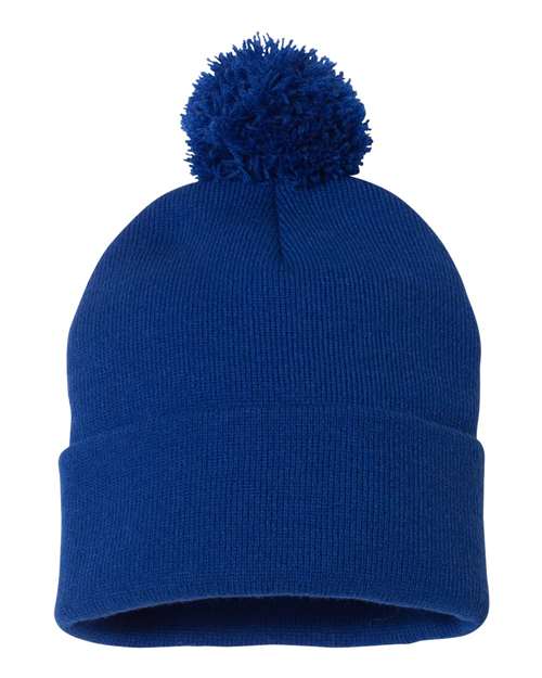 12" Pom-Pom Cuffed Beanie - Royal Blue
