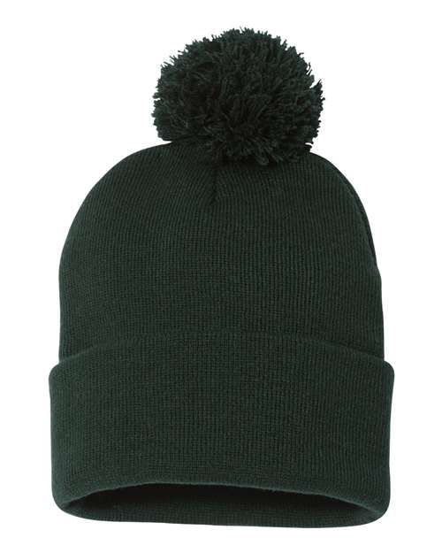 12" Pom-Pom Cuffed Beanie - Forest