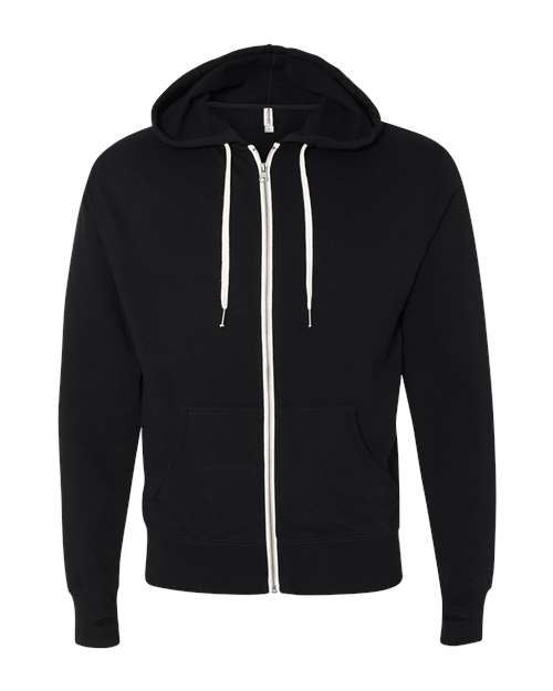 Unisex Heathered French Terry Full-Zip Hooded Sweatshirt - Black