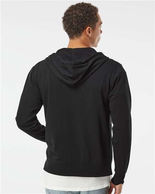 Unisex Heathered French Terry Full-Zip Hooded Sweatshirt - Black