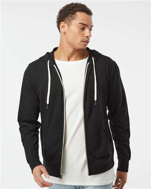 Unisex Heathered French Terry Full-Zip Hooded Sweatshirt - Black