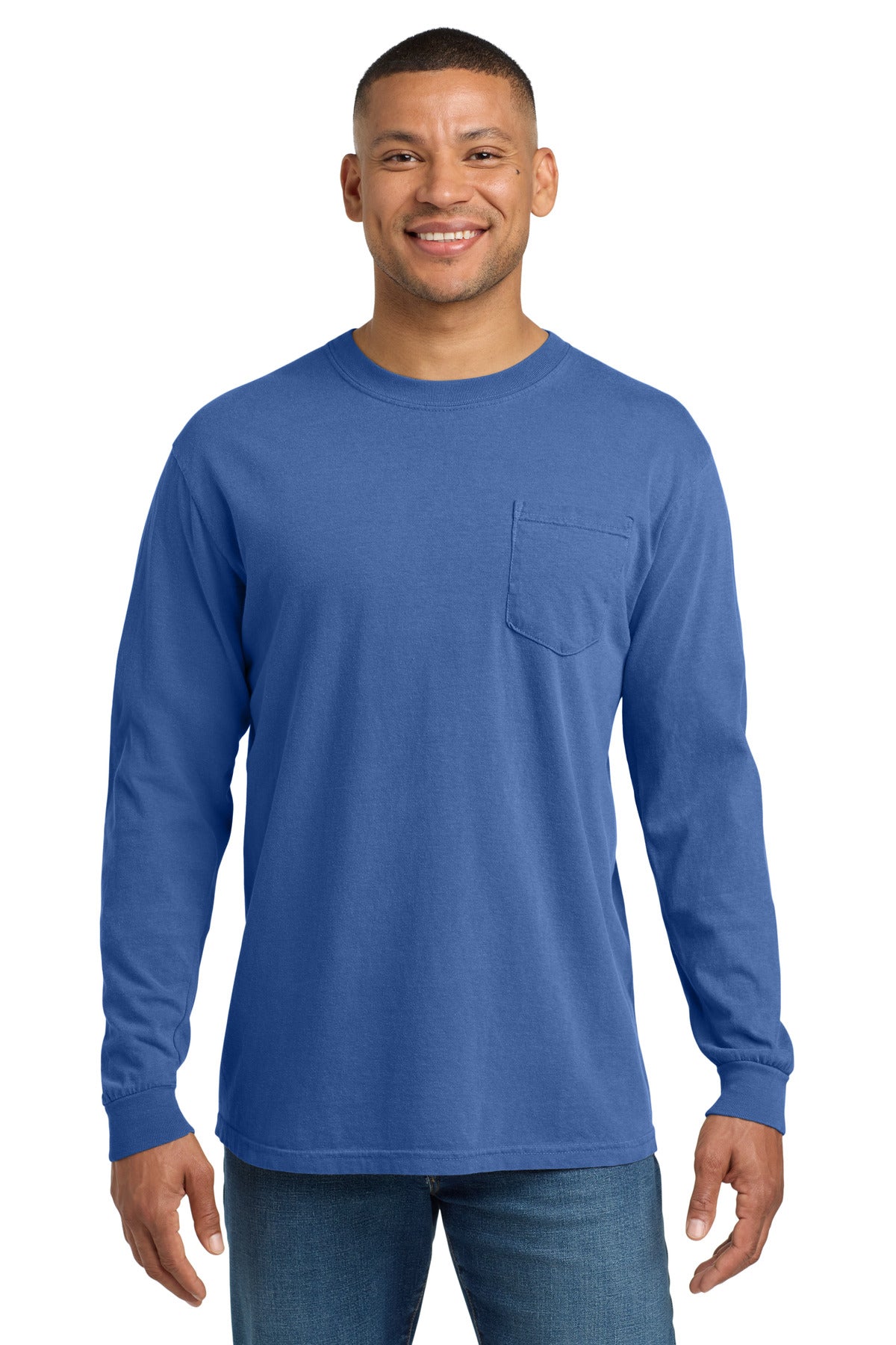 COMFORT COLORS  Heavyweight Ring Spun Long Sleeve Pocket Tee - Flo Blue