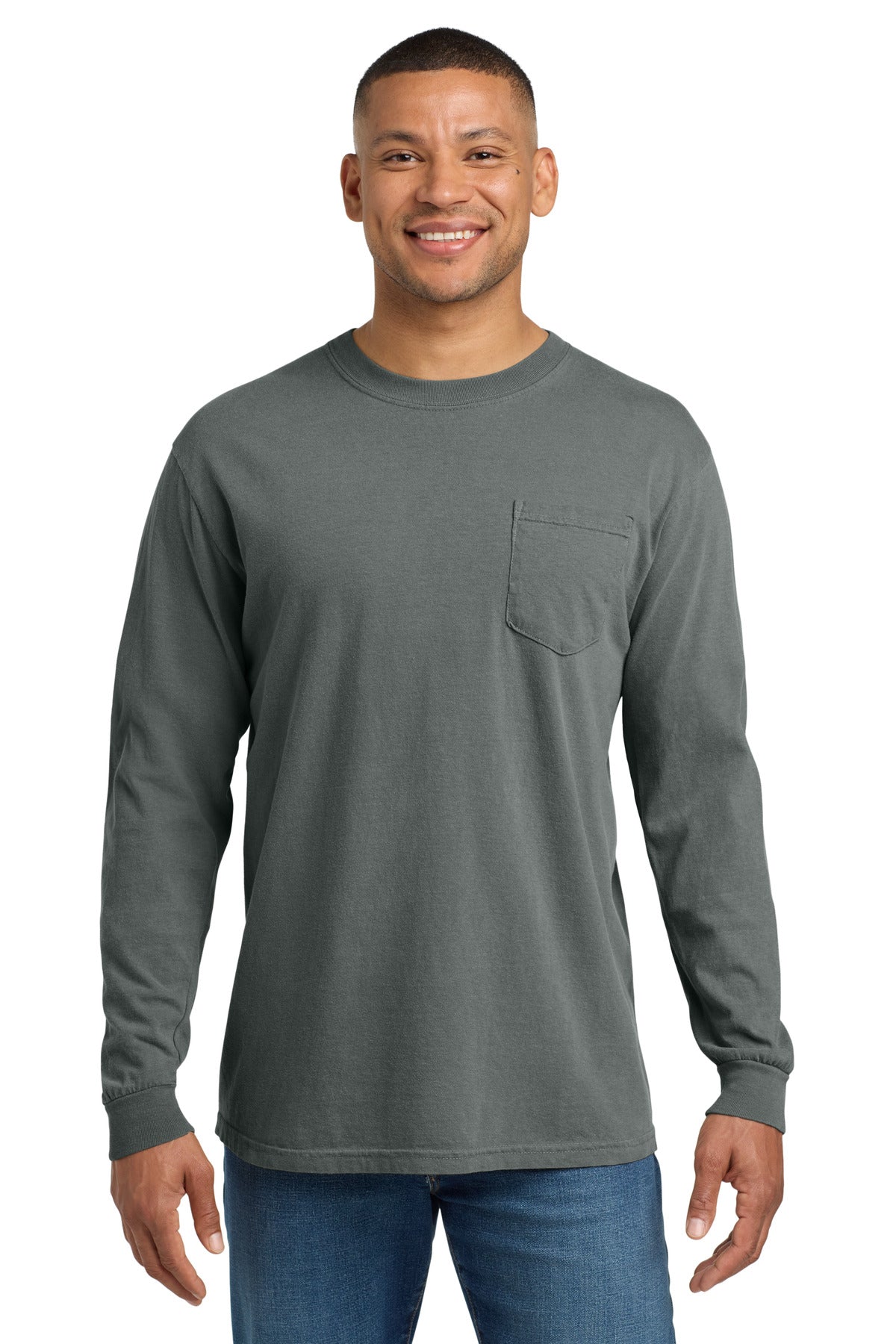 COMFORT COLORS  Heavyweight Ring Spun Long Sleeve Pocket Tee - Grey