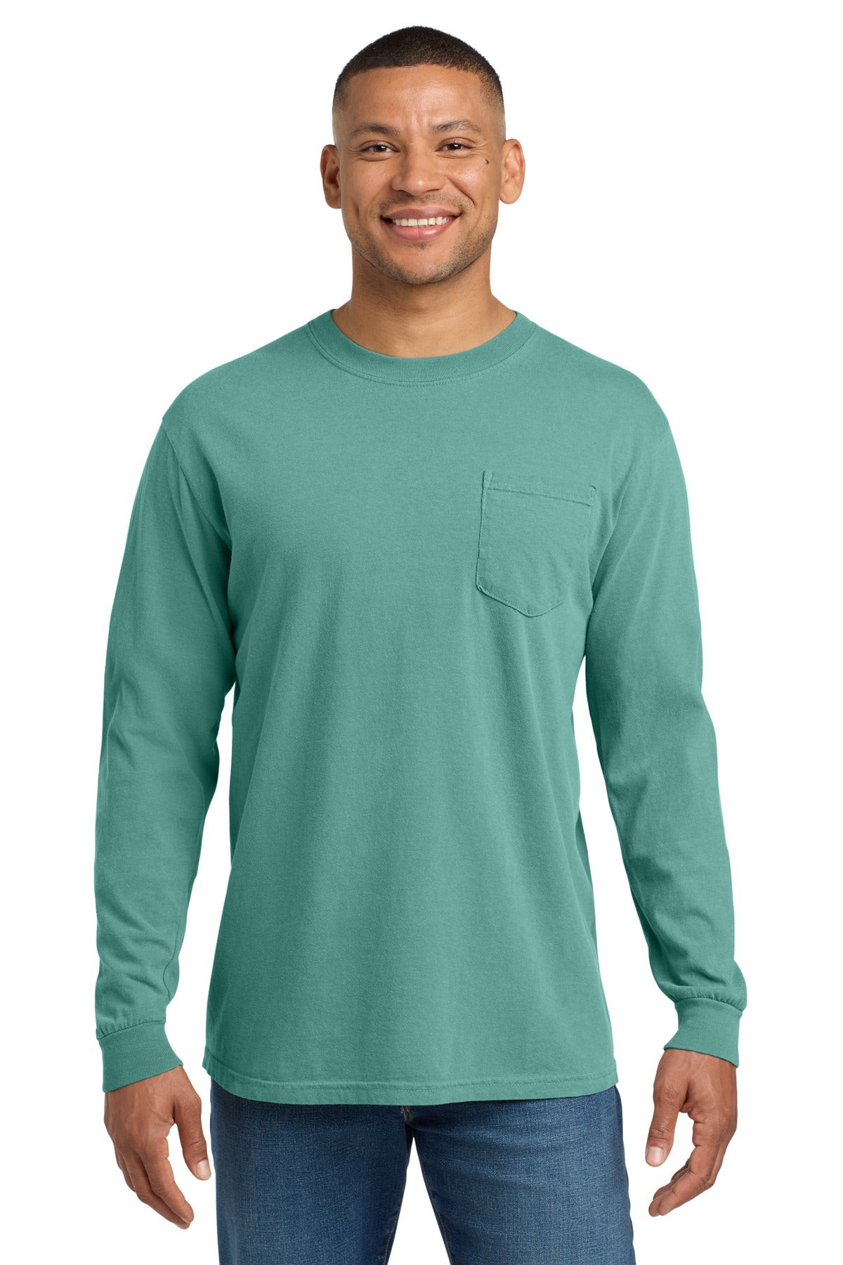 COMFORT COLORS  Heavyweight Ring Spun Long Sleeve Pocket Tee - Seafoam