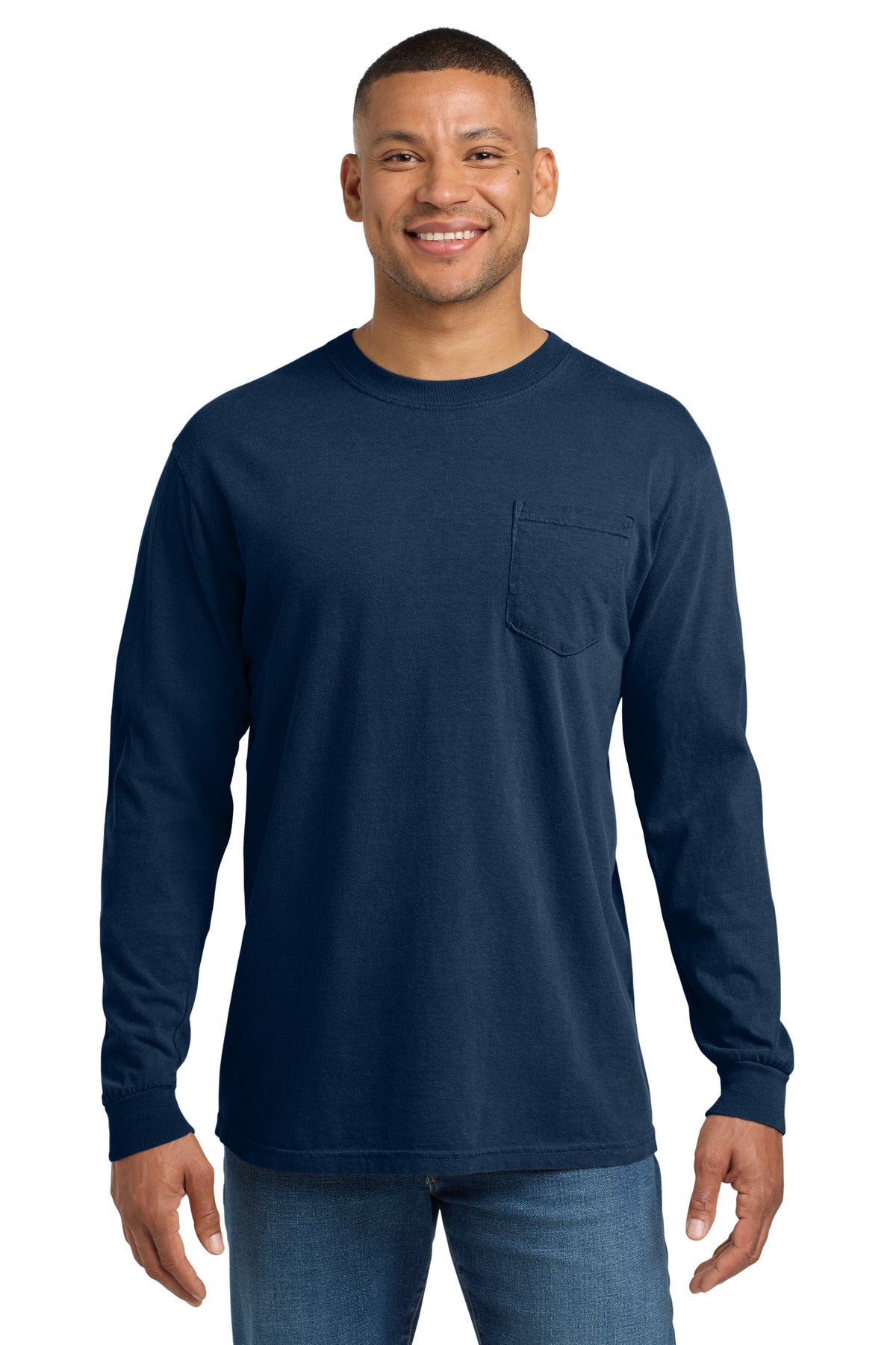 COMFORT COLORS  Heavyweight Ring Spun Long Sleeve Pocket Tee - True Navy