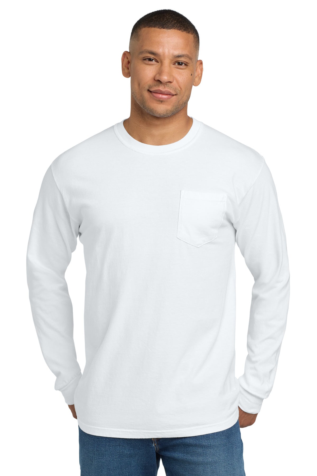 COMFORT COLORS  Heavyweight Ring Spun Long Sleeve Pocket Tee - White