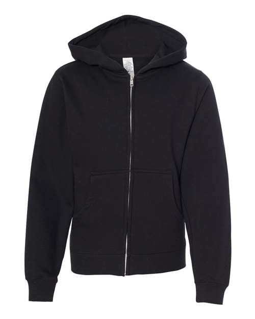 Youth Midweight Full-Zip Hooded Sweatshirt - Black