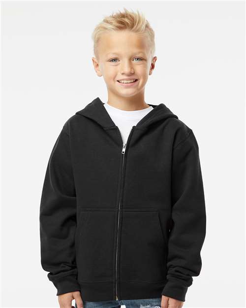 Youth Midweight Full-Zip Hooded Sweatshirt - Black