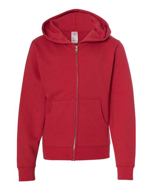 Youth Midweight Full-Zip Hooded Sweatshirt - Red