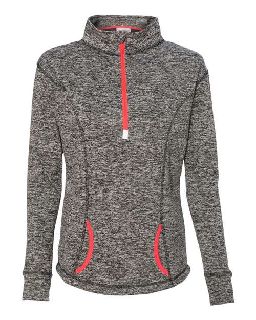 Women's Cosmic Fleece Quarter-Zip Pullover - Charcoal Fleck/ Fire Coral