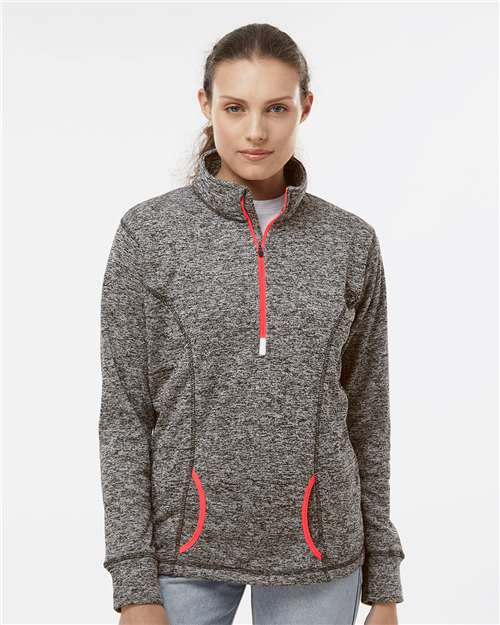 Women's Cosmic Fleece Quarter-Zip Pullover - Charcoal Fleck/ Fire Coral