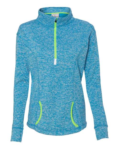 Women's Cosmic Fleece Quarter-Zip Pullover - Electric Blue/ Neon Green