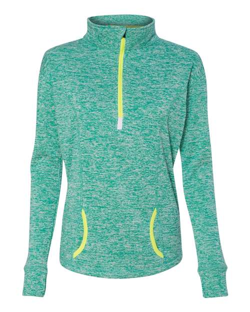 Women's Cosmic Fleece Quarter-Zip Pullover - Emerald/ Neon Yellow