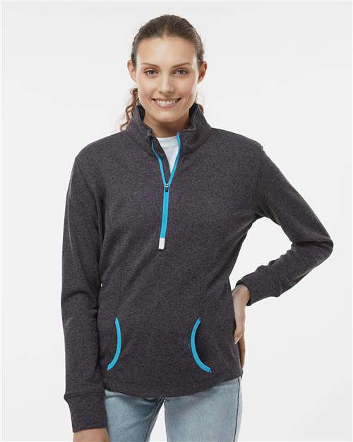 Women's Cosmic Fleece Quarter-Zip Pullover - Onyx Fleck/ Electric Blue