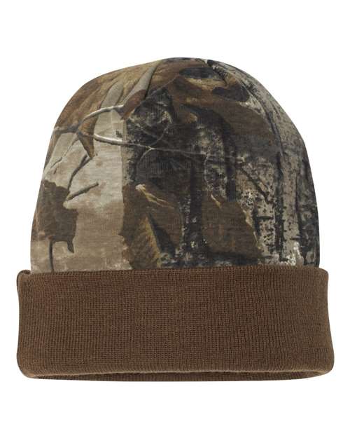 12" Licensed Camo Cuffed Beanie - Realtree AP/ Brown