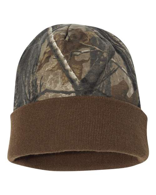 12" Licensed Camo Cuffed Beanie - Realtree AP/ Brown