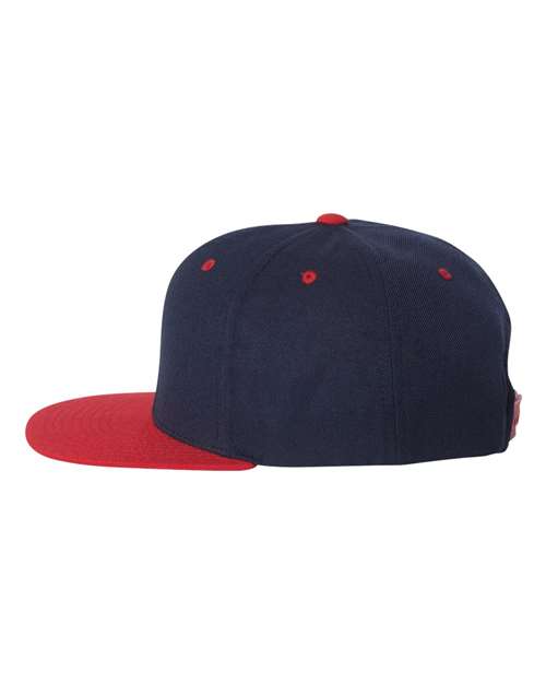 Premium Flat Bill Snapback Cap - Navy/ Red