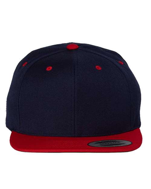 Premium Flat Bill Snapback Cap - Navy/ Red