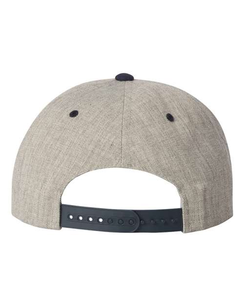Premium Flat Bill Snapback Cap - Heather Grey/ Navy