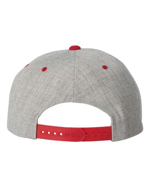Premium Flat Bill Snapback Cap - Heather Grey/ Red