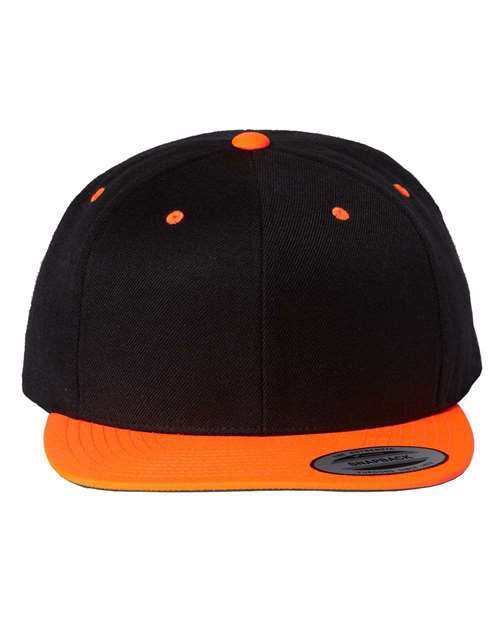Premium Flat Bill Snapback Cap - Black/ Neon Orange