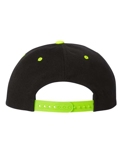 Premium Flat Bill Snapback Cap - Black/ Neon Green