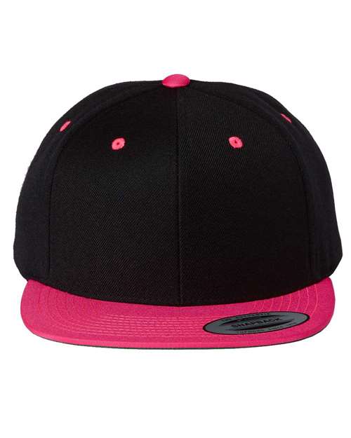 Premium Flat Bill Snapback Cap - Black/ Neon Pink