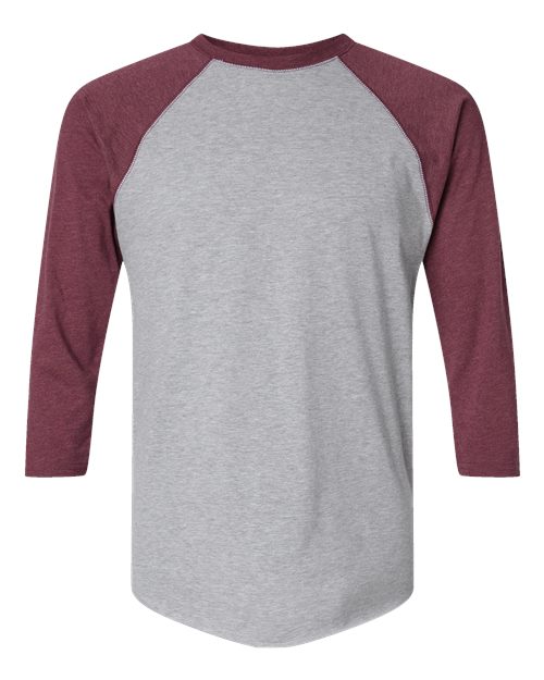 Men's Baseball Fine Jersey Three-Quarter Sleeve Tee - Vintage Heather/ Vintage Burgundy