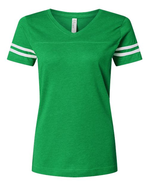 Women's Football V-Neck Fine Jersey Tee - Vintage Green/ White
