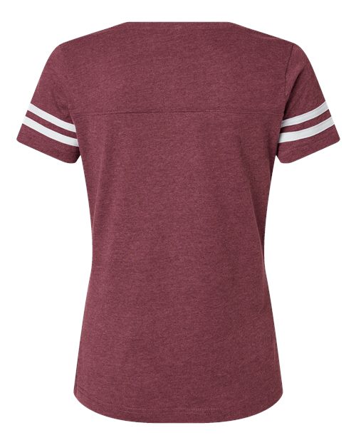 Women's Football V-Neck Fine Jersey Tee - Vintage Burgundy/ White