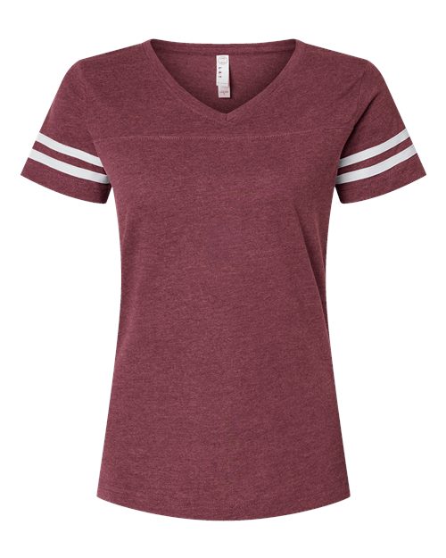Women's Football V-Neck Fine Jersey Tee - Vintage Burgundy/ White