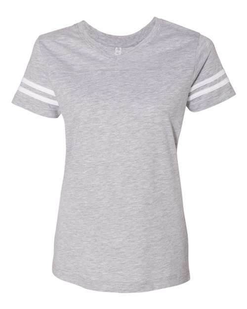 Women's Football V-Neck Fine Jersey Tee - Vintage Heather/ White
